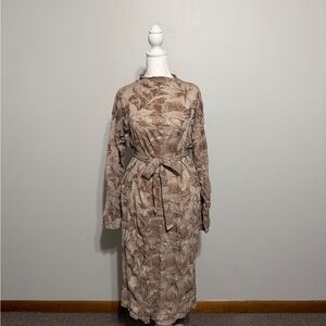 Zara Beige Patterned Long Sleeve Dress